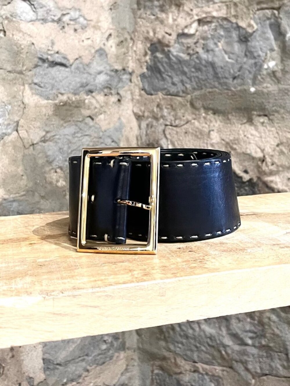 Dolce & Gabbana Black Leather Stitched Wide Belt